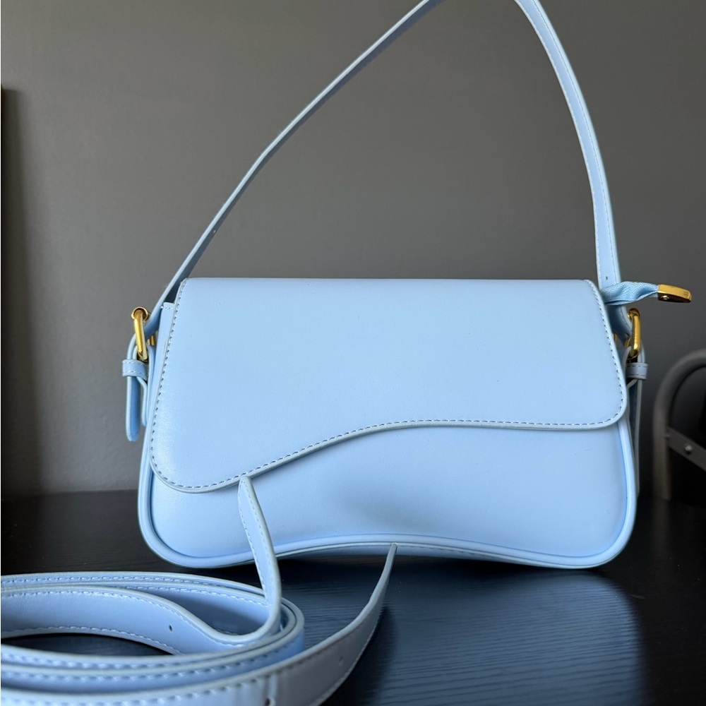 Light Blue Leather Shoulder Bag